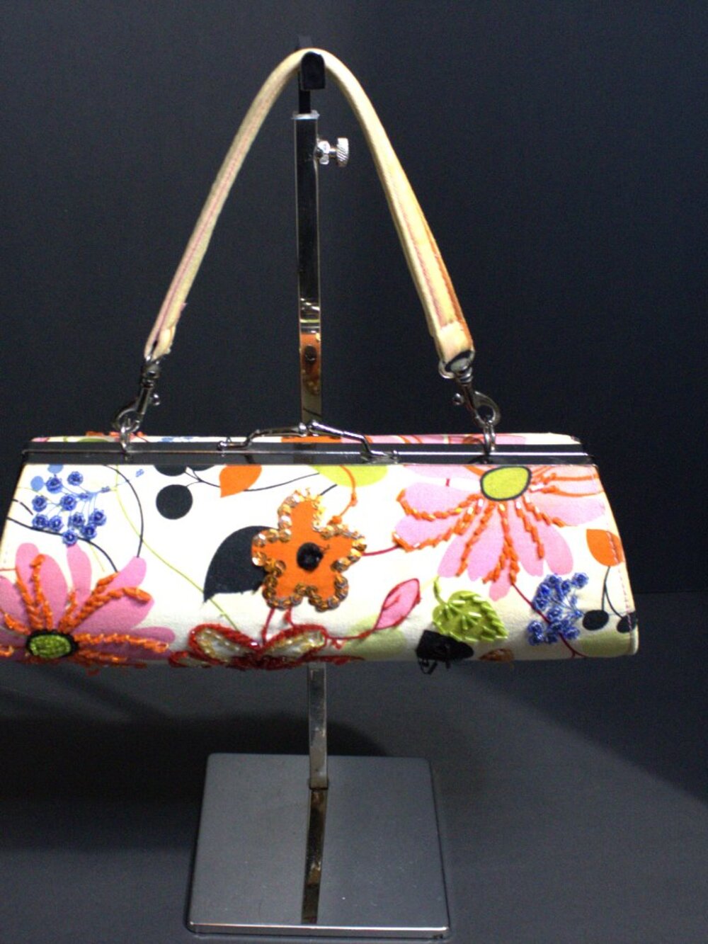 Far Nine, Floral Multicolor with Sequins, Clutch/Handbag, Silver Hardware